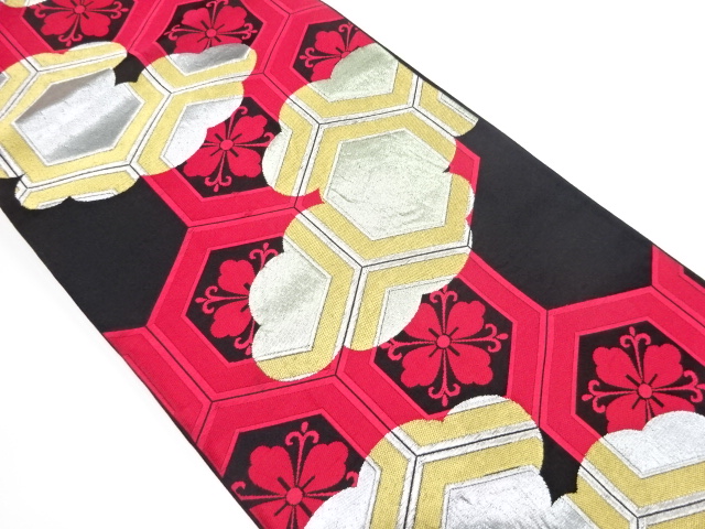 JAPANESE KIMONO / ANTIQUE FUKURO OBI / SILK / WOVEN KIKKO PATTERN